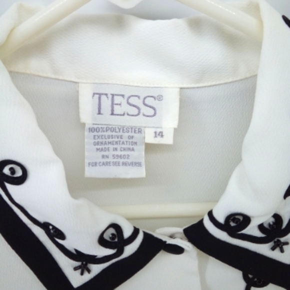 Vintage Beaded Black White Formal Blouse Shoulder Pads Tess 14 - Picture 5 of 9